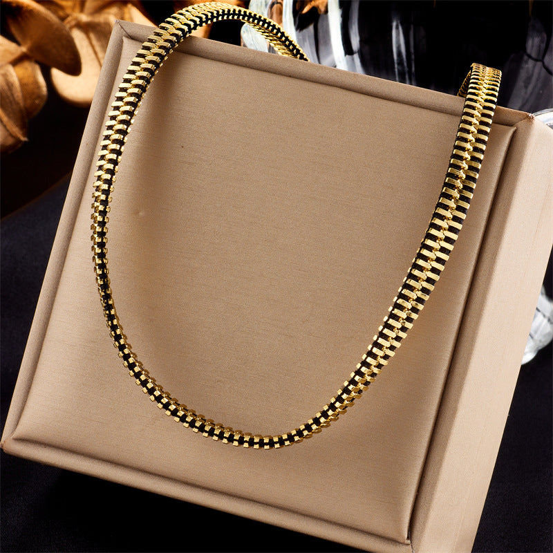 Minimalist Punk Hip Hop Titanium Steel Plated Clavicle Necklace with Chain Design