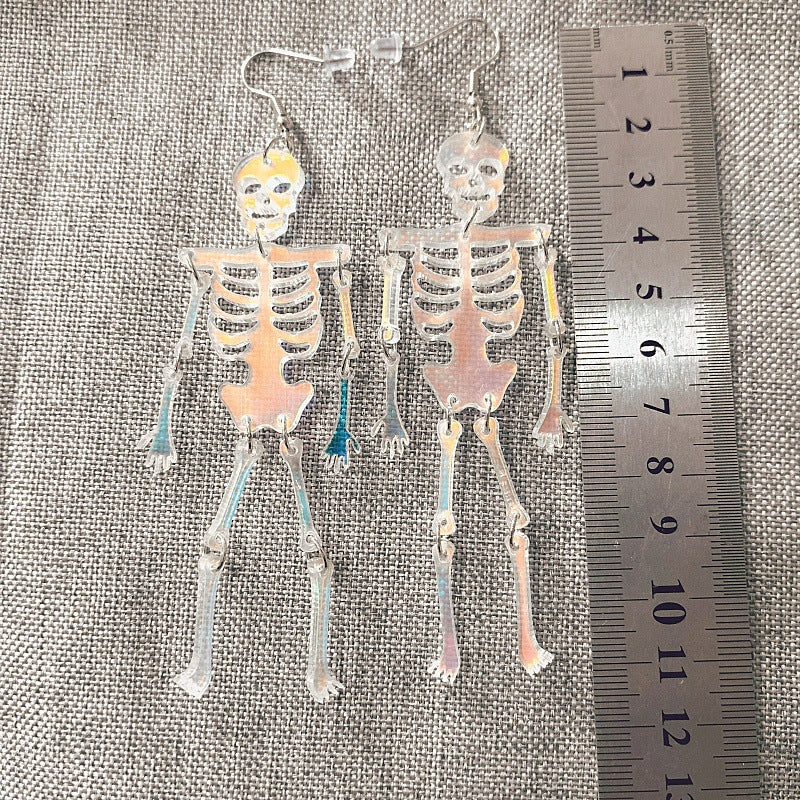 Pendientes acrílicos de esqueleto de estilo punk de dibujos animados para mujeres y hombres con temática de Halloween