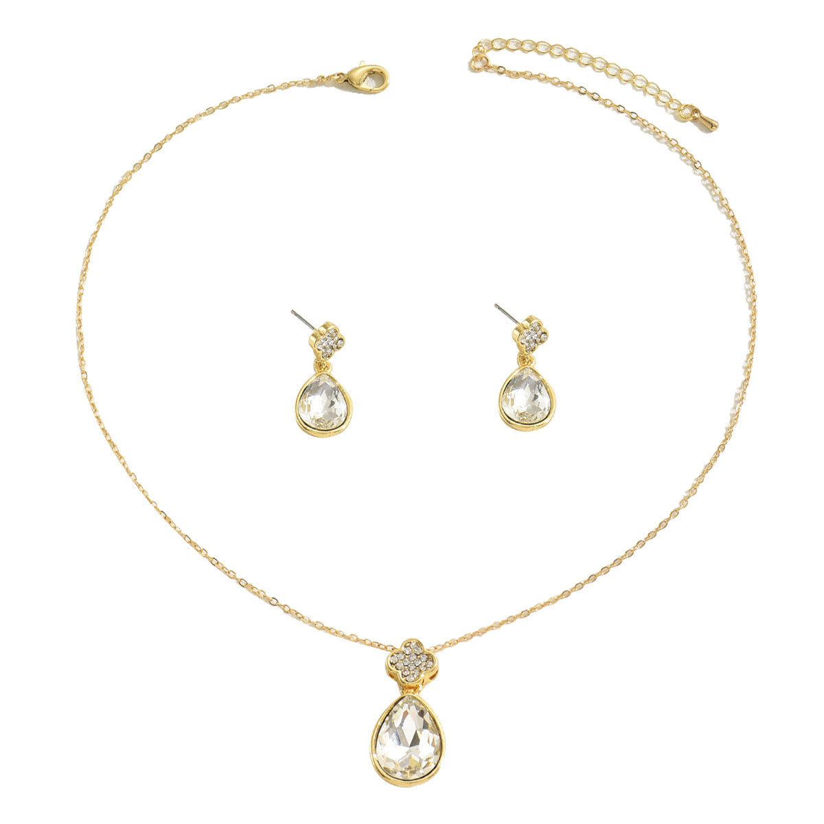Conjunto de Pendientes Largos y Collar Minimalistas Geométricos con Incrustaciones de Diamantes para Mujer, Joyería de Cobre con Cadena y Colgante
