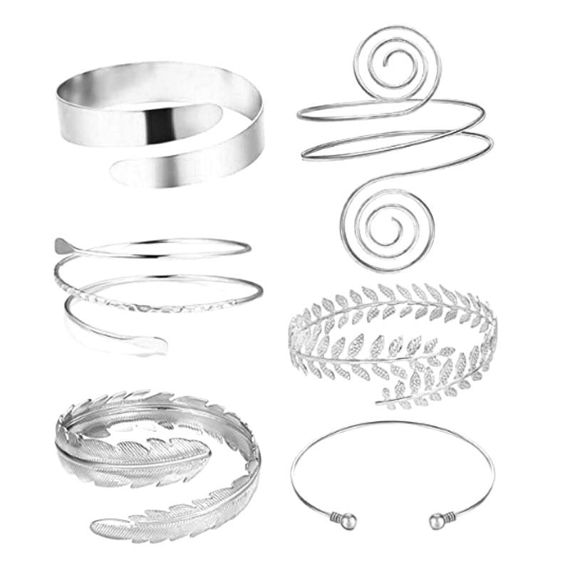 Exaggerated Geometric Leaf Metal Arm Cuff Set Plated Bracelet Jewelry for Women