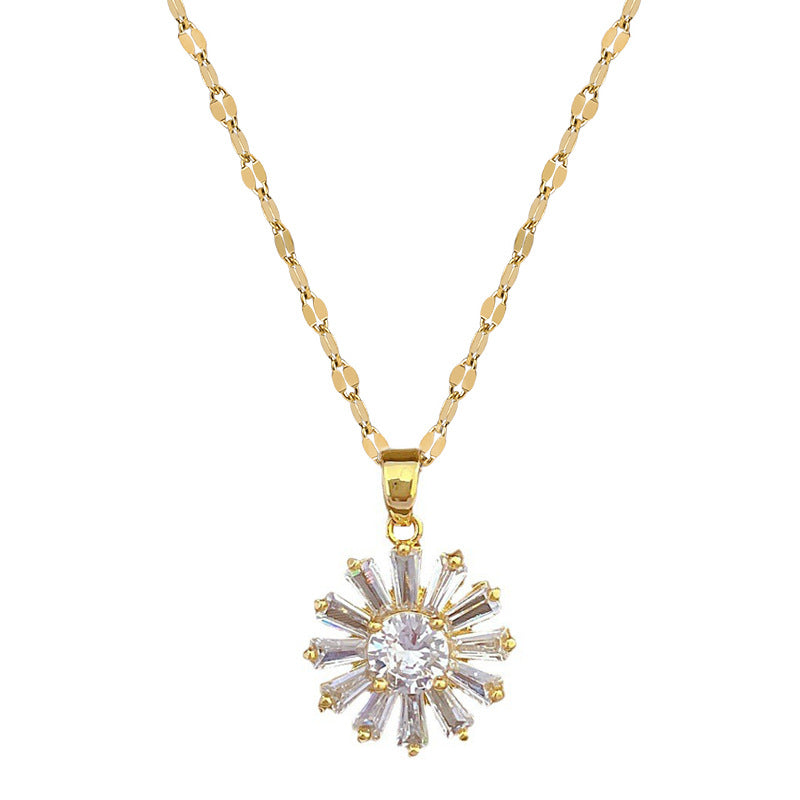 Luxury Titanium Steel Sunflower Pendant Necklace and Earrings Set with Geometric Design for Women Formal Events