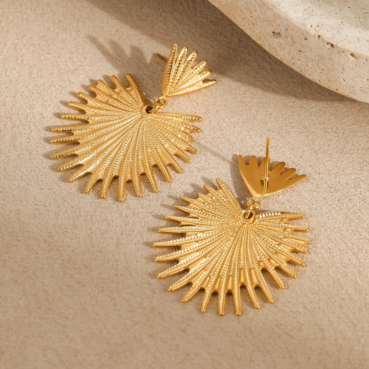 Pendientes de Borla a la Moda para Mujer con Diseño en Forma de Abanico de Acero Inoxidable con Baño de Oro de 18K