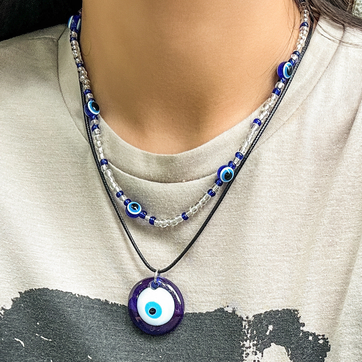 Bohemian Vintage Geometric Acrylic Eye Beaded Ball Chain Necklace for Women
