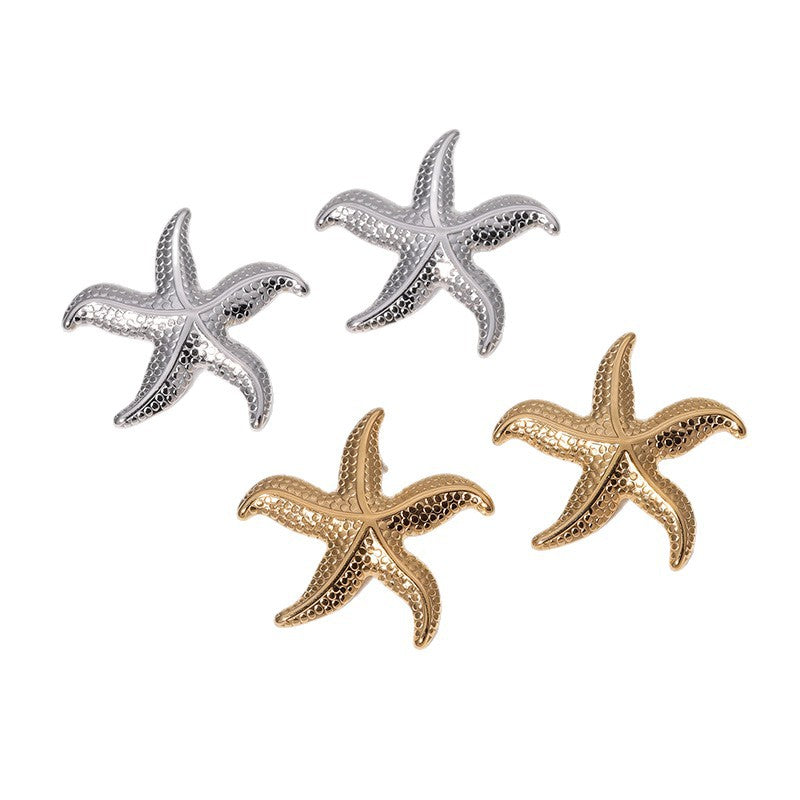Orecchini a perno da donna in acciaio inossidabile a forma di stella, stile naturale, con finitura placcata