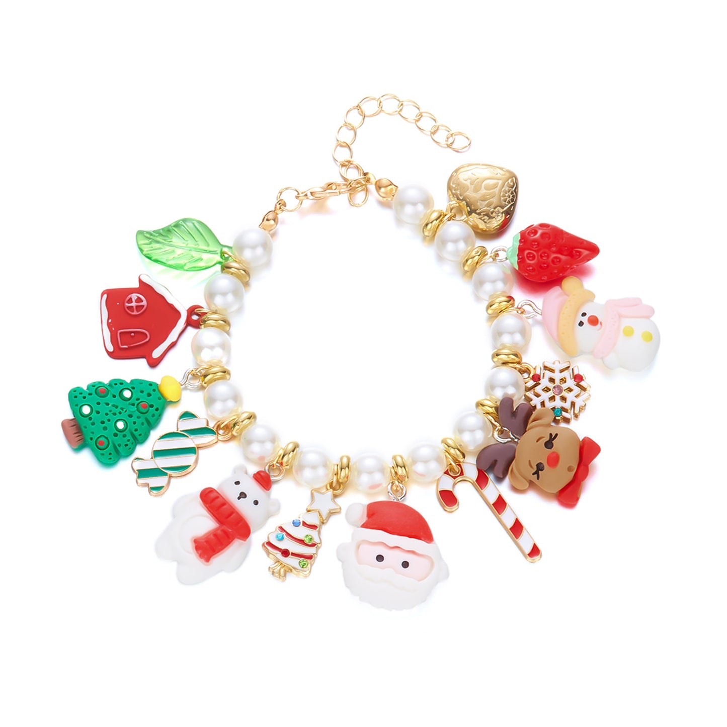 Handmade Christmas Themed Beaded Bracelet for Women Featuring Santa Claus Snowflake and Candy Cane Charms Zinc Alloy Geometric Style Festive Gift
