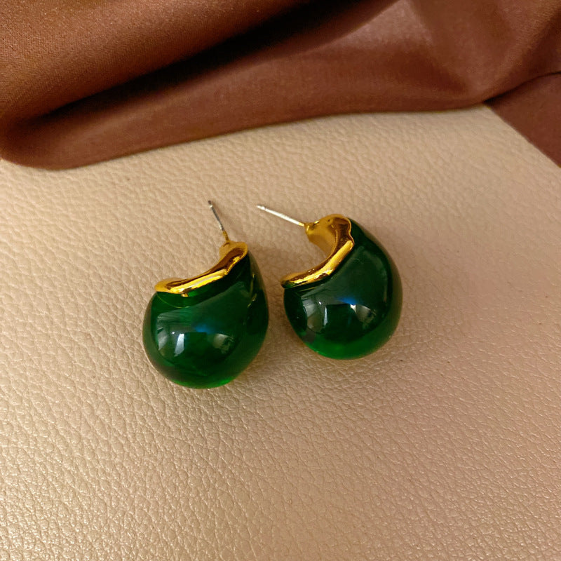 Vintage Green Rhinestone Butterfly Pearl Earrings with Stainless Steel Posts for Women
