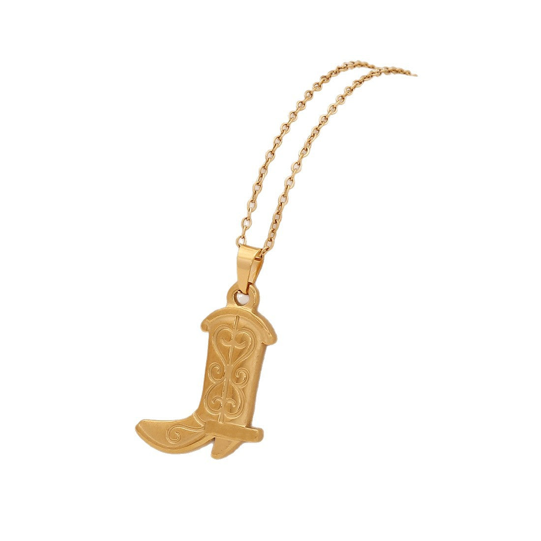 Collana con pendente a forma di stivale, in stile personalità, in acciaio inossidabile con finitura placcata per donna
