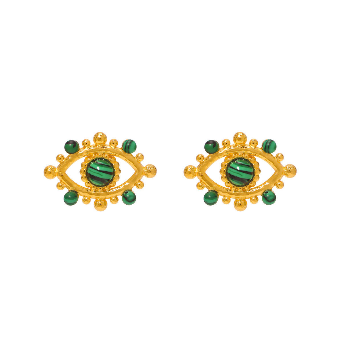 Minimalist Geometric Eye-Shaped Stainless Steel Earrings with Pearl Accents and 18K Gold Plating