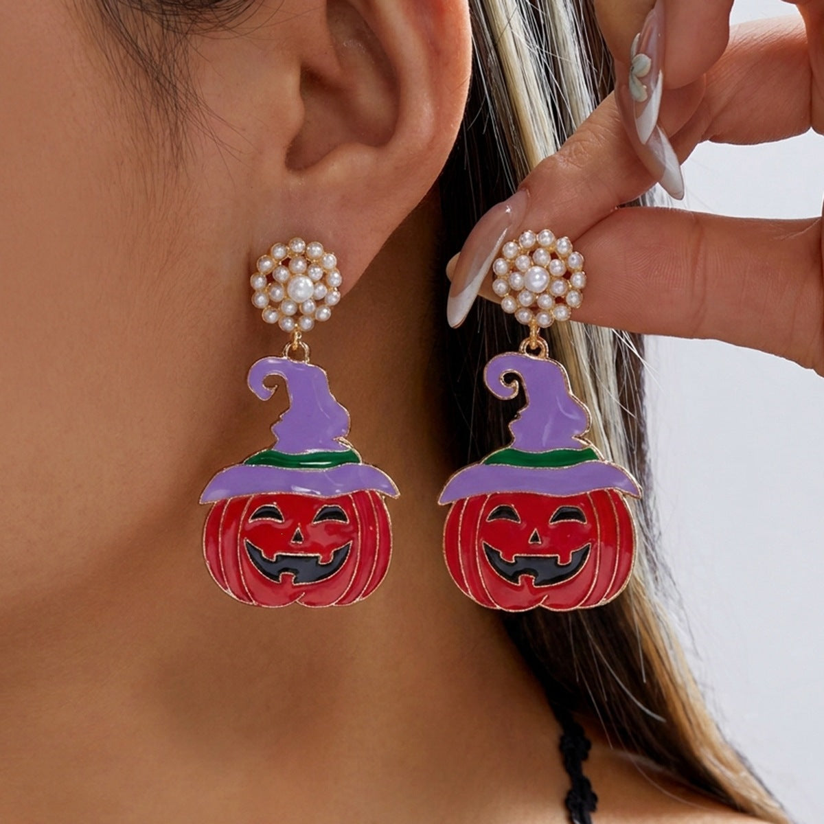 Vintage Drip Oil Plated Alloy Cartoon Halloween Ghost Pumpkin Earrings for Women