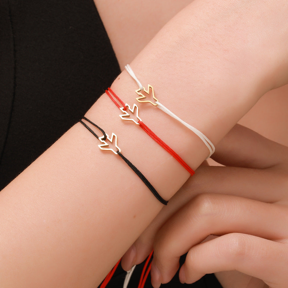 Bracciale intrecciato geometrico minimalista in acciaio inossidabile con ciondolo aereo per amici e coppie