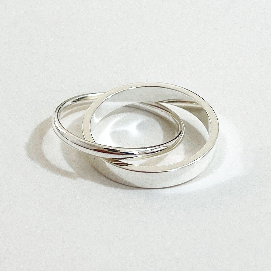 Anello doppio geometrico rotondo minimalista da donna placcato in argento sterling 925