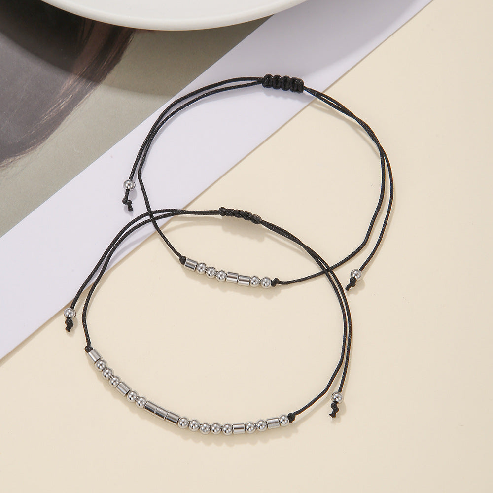 Geometric Round Stainless Steel Ball Chain Bracelet with Morse Code Design for Family and Friends