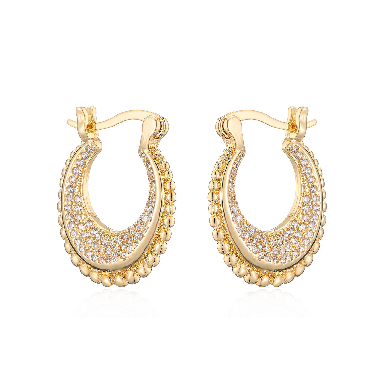 Minimalist Geometric Heart-Shaped Copper Earrings with 18K Gold Plating and Zircon Accents for Women