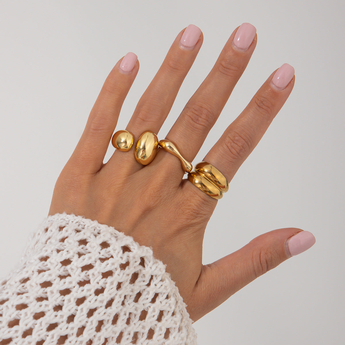 Anello da donna minimalista con nocche aperte, geometrico, in lega placcata