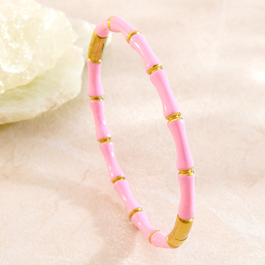 Fashion Casual Drip Oil 18K Gold Plated Bamboo Stainless Steel Bracelet