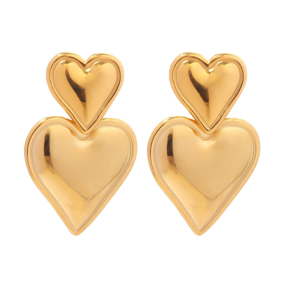 Orecchini da donna in acciaio inossidabile placcato oro 18 carati a cuore geometrico minimalista