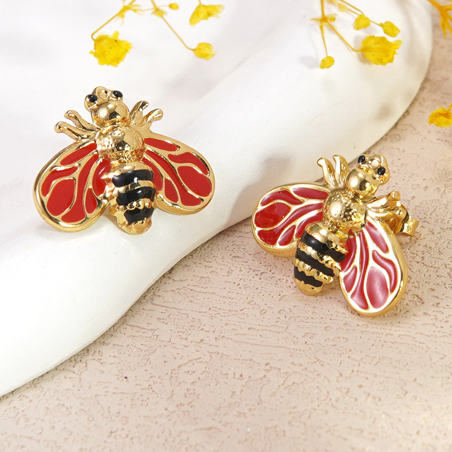 Sweet Colorful Drip Oil Animal Stainless Steel Earrings
