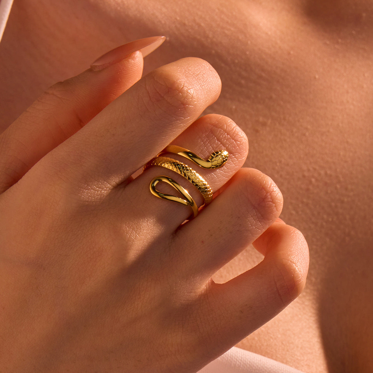 Minimalist Snake-Shaped Stainless Steel Ring with 18K Gold Plating for Women