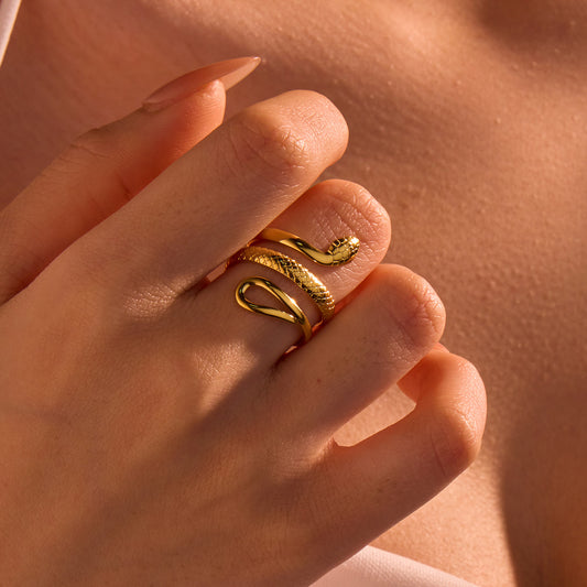 Minimalist Snake-Shaped Stainless Steel Ring with 18K Gold Plating for Women
