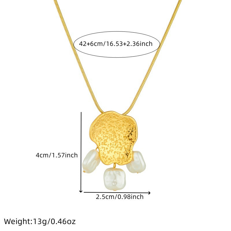 Vintage Gold Plated Geometric Stainless Steel and Pearl Pendant Jewelry Set for Women