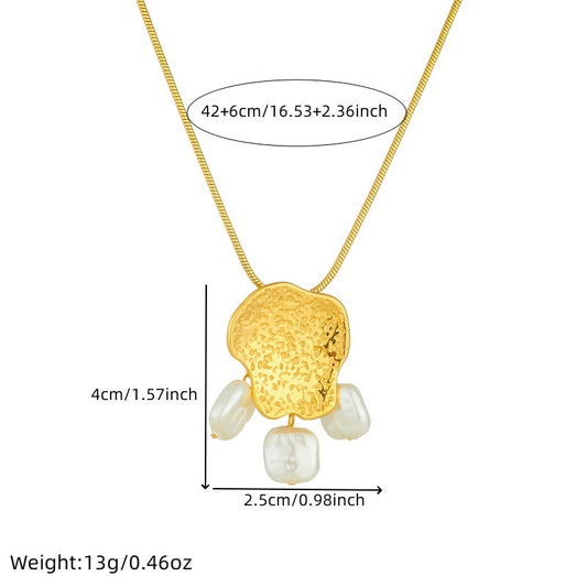 Vintage Gold Plated Geometric Stainless Steel and Pearl Pendant Jewelry Set for Women