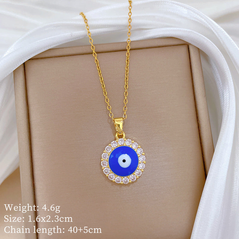 Sweet Cartoon Animal Micro-Inlaid Cubic Zirconia Brass Pendant Titanium Steel Necklace for Unisex