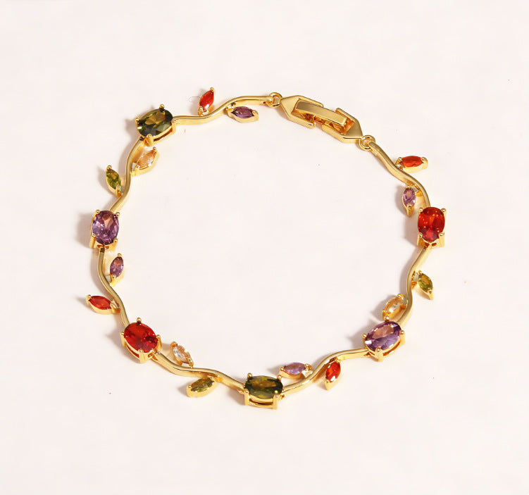 Elegant Gold Plated Brass Tulip Flower Bracelet with Rhinestone Gemstone Inlay for Women