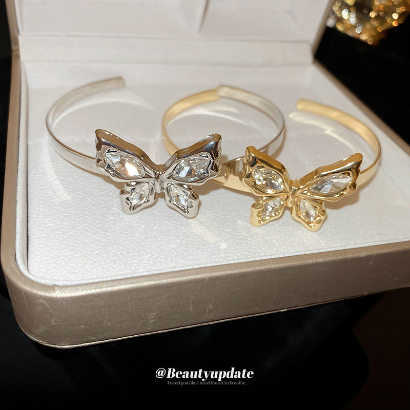 Elegante Bracciale a Farfalla Placcato in Lega da Donna con Intarsio di Strass, Bracciale a Polsino Stile Lusso Versatile