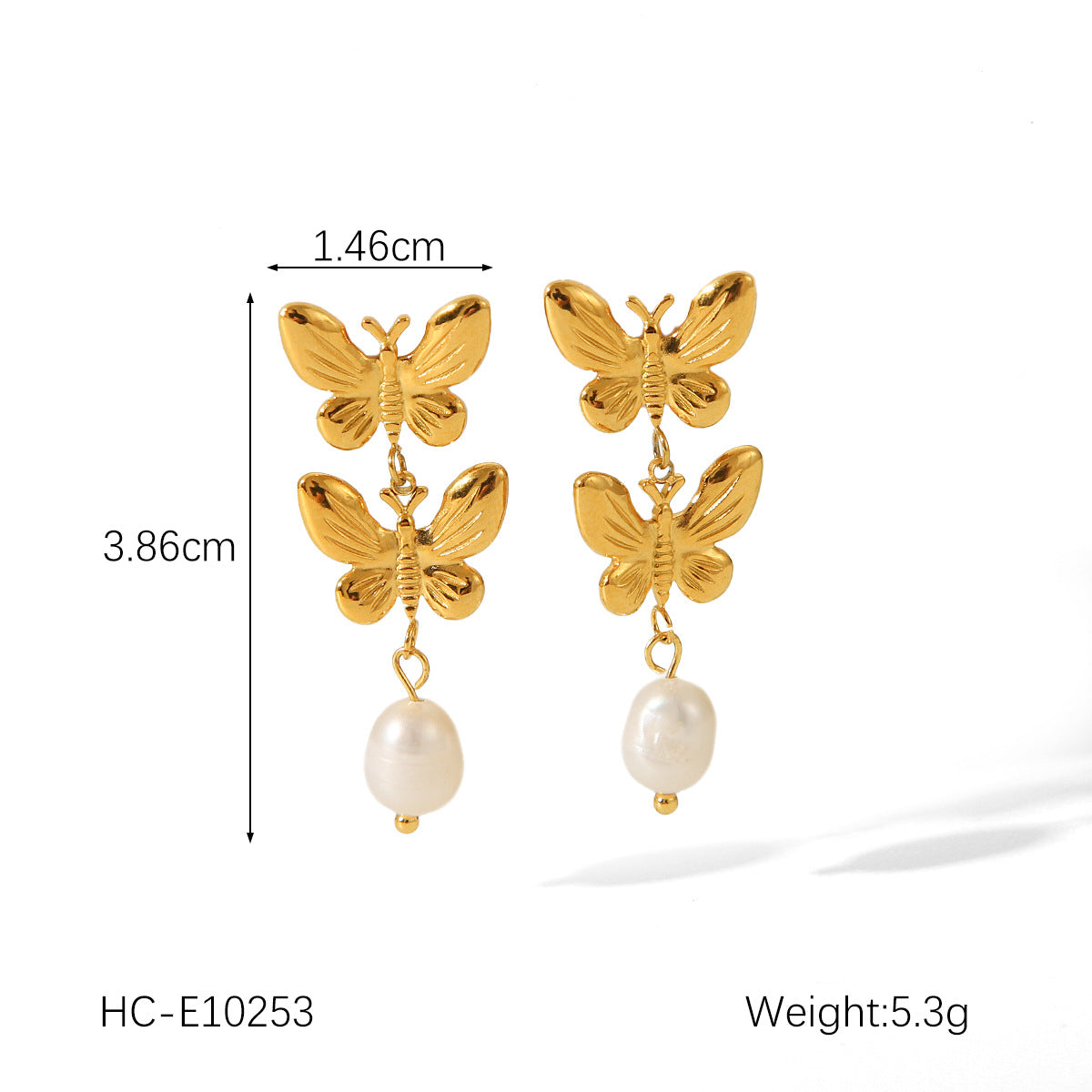 Orecchini a perno da donna in acciaio al titanio a forma di fiocco, ispirati alla moda francese, placcati in oro 18 carati e impreziositi da perle