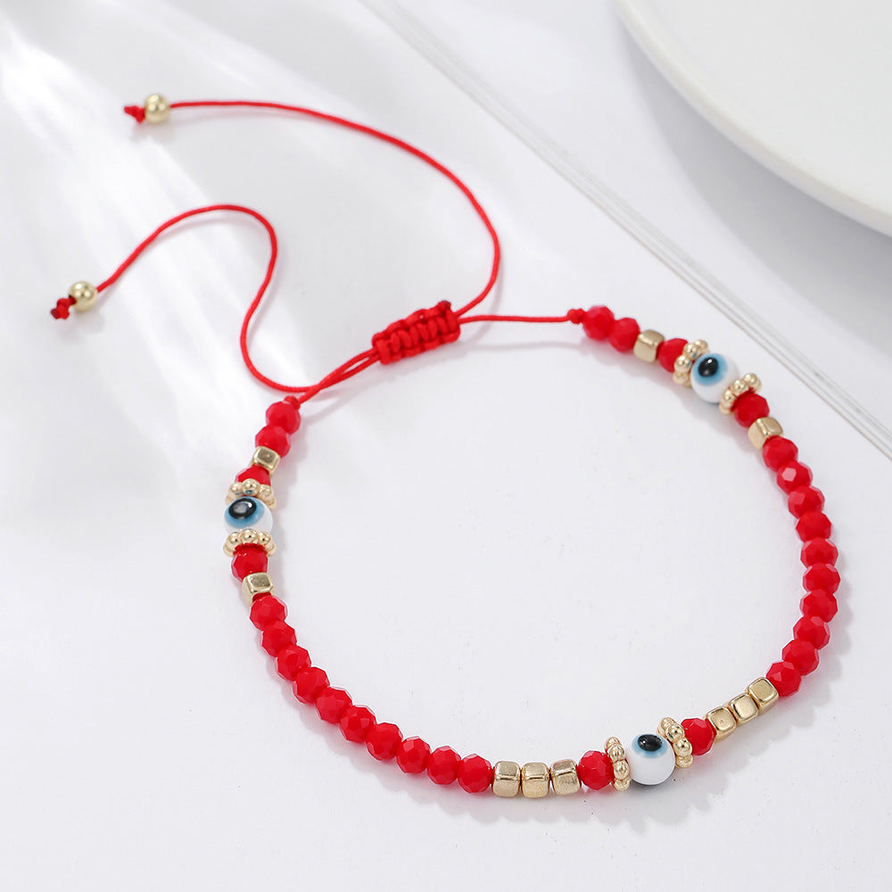 Fashion Geometric Glass Bead Handmade Bracelet with Red Cord and Gold Beads for Unisex