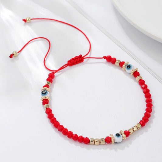 Fashion Geometric Glass Bead Handmade Bracelet with Red Cord and Gold Beads for Unisex