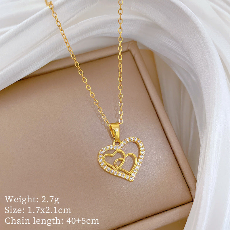 Sweet Minimalist Animal Shape Micro-Inlaid Cubic Zirconia Brass Pendant Titanium Steel Necklace for Unisex