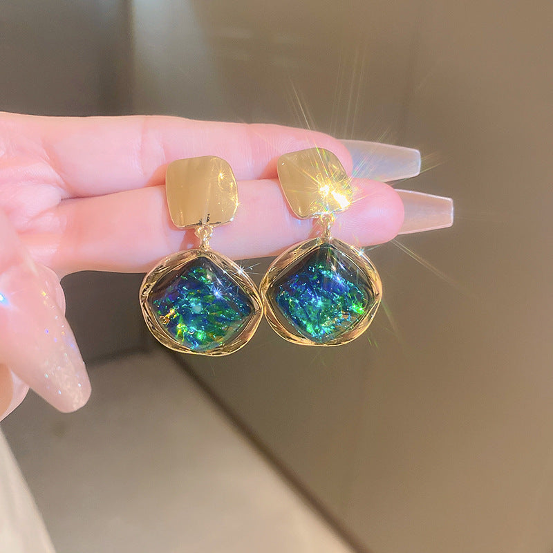 Vintage Green Rhinestone Butterfly Pearl Earrings with Stainless Steel Posts for Women