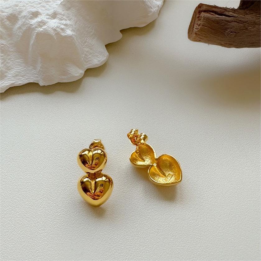 Minimalist Heart-Shaped 925 Sterling Silver Stud Earrings with Plated Finish
