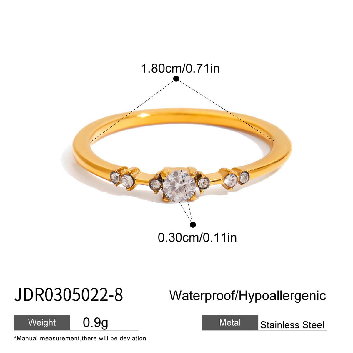 Anello a forma di gatto in acciaio al titanio geometrico con intarsio in zirconia per donna, anello di lusso placcato in oro PVD sottovuoto
