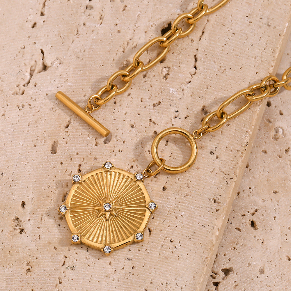 Collana Pendente Ottagramma Geometrico Minimalista da Donna Acciaio Inossidabile con Placcatura Oro 18K e Dettagli Strass