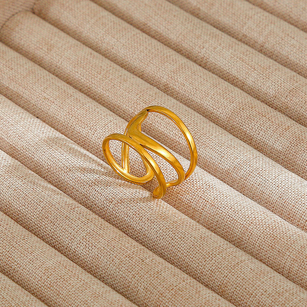 Minimalist Geometric Flower-Shaped Titanium Steel Ring with Plating Finish for Women, Adjustable Open Band Fashion Ring