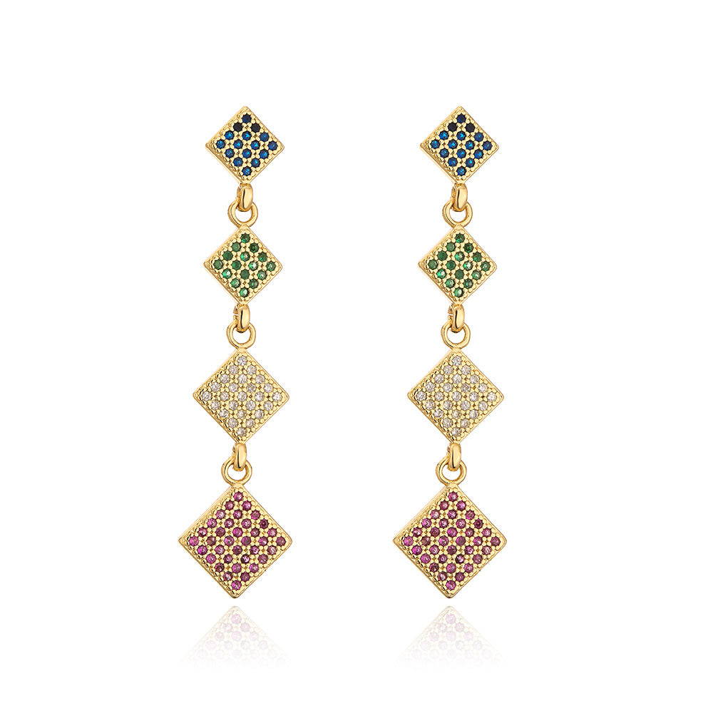Minimalist Geometric Copper Stud Earrings with 18K Gold Plating and Colored Zirconia