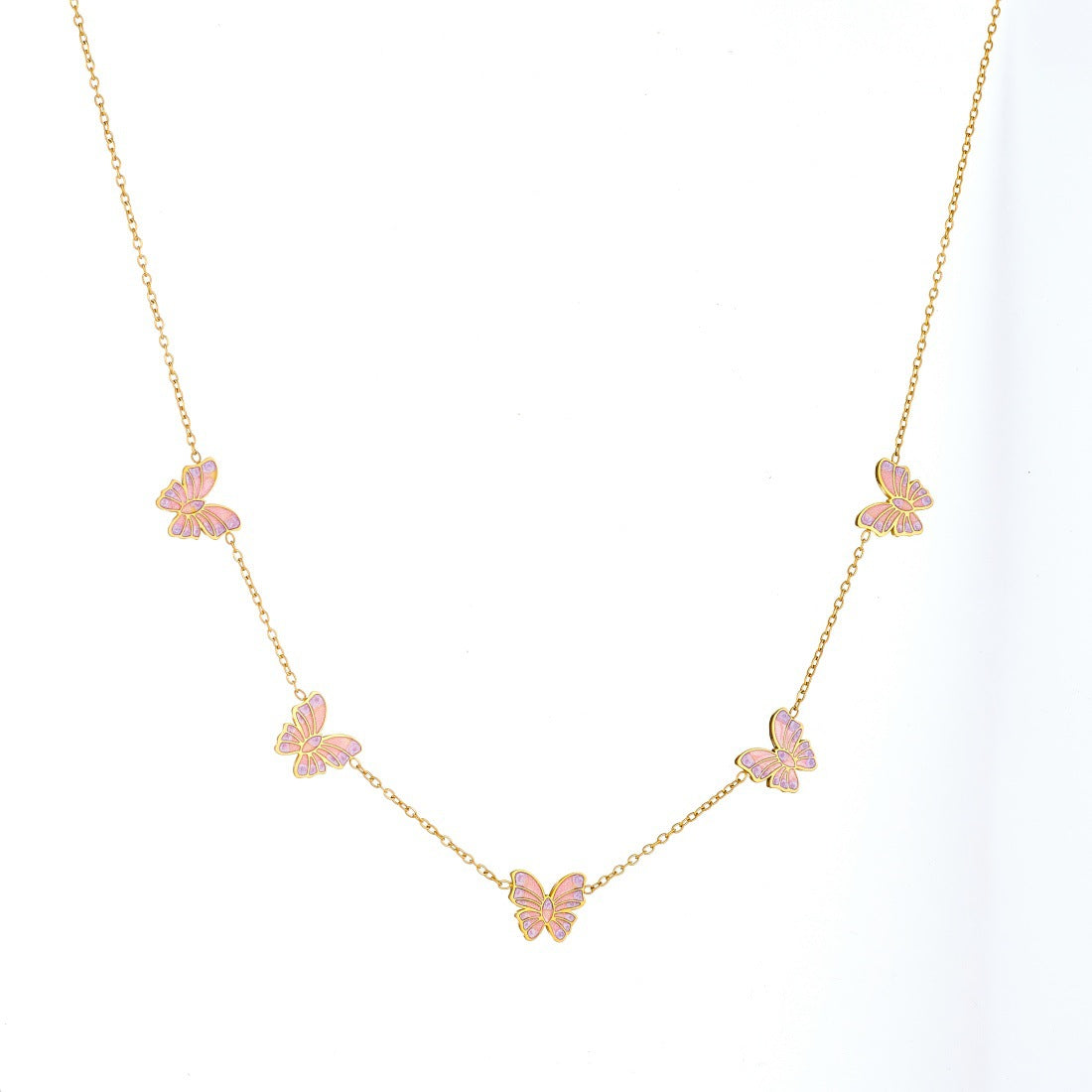 Pink Purple Gradient Drip Oil Butterfly Plated Stainless Steel Jewelry Set for Women
