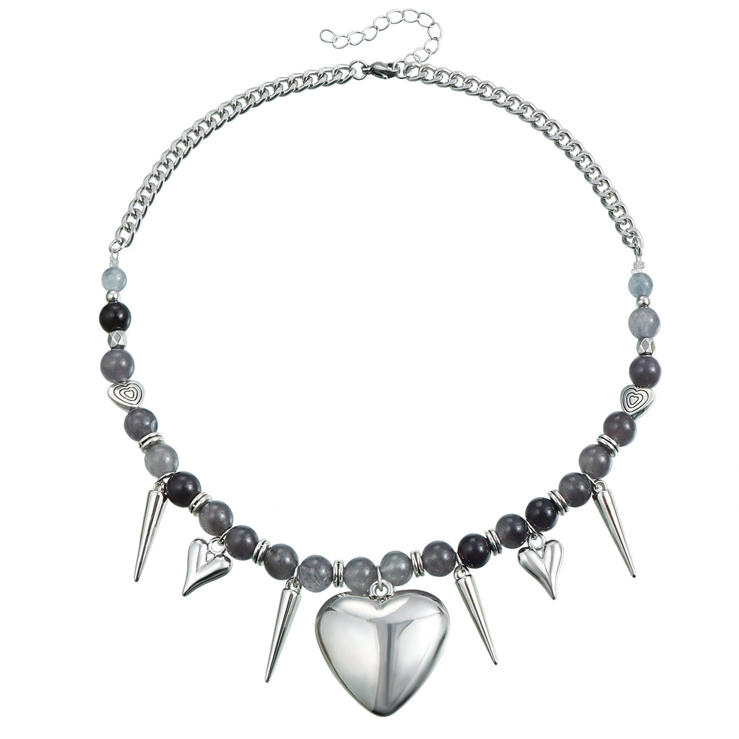 Fashionable Heart-Shaped Pendant Necklace with Cat's Eye Stone Accents and Plated Alloy, Delicate Clavicle Chain for Women