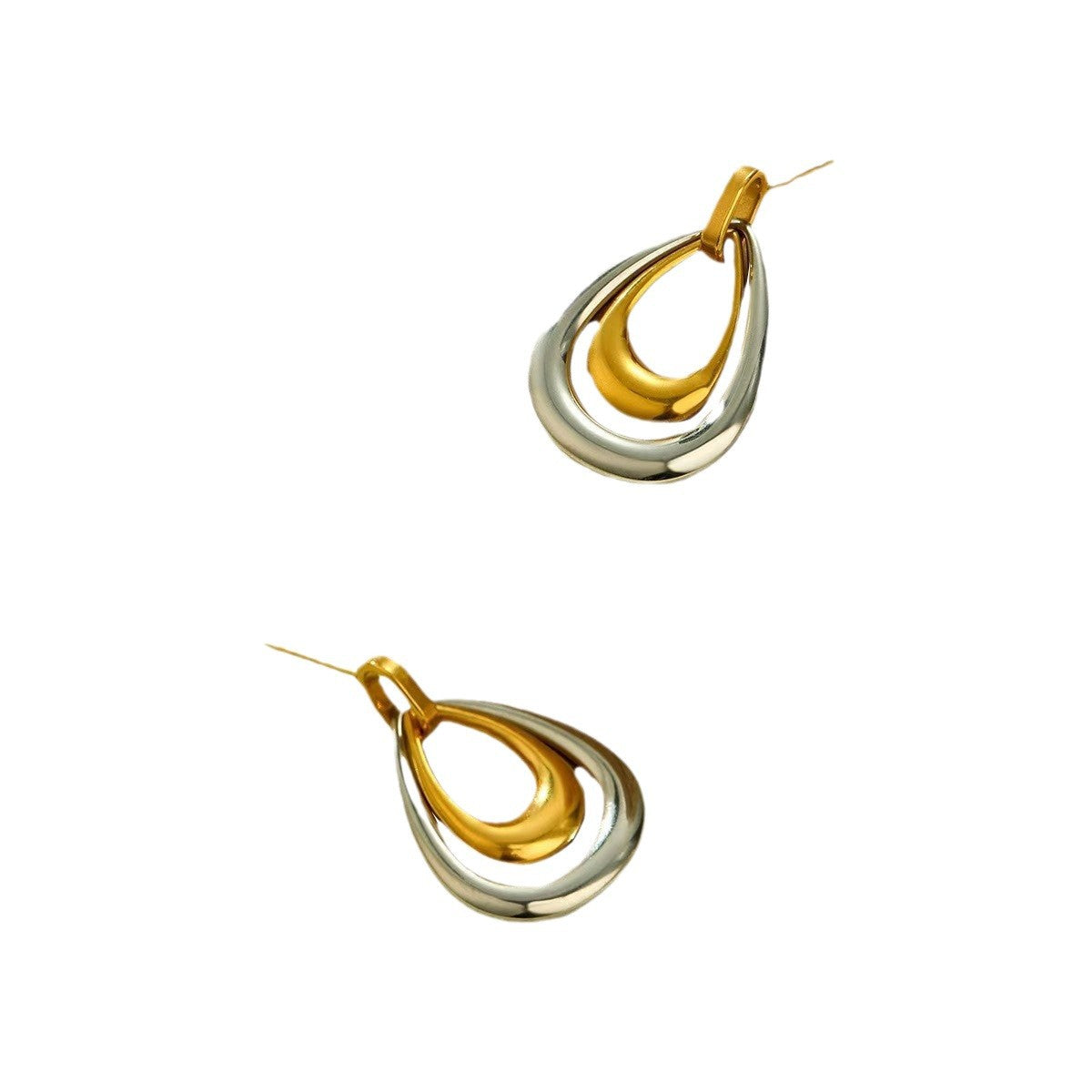 Fashion Waterdrop Pendant Necklace Set with Titanium Steel Double-Layer Color-Block Design Electroplated Finish for Women