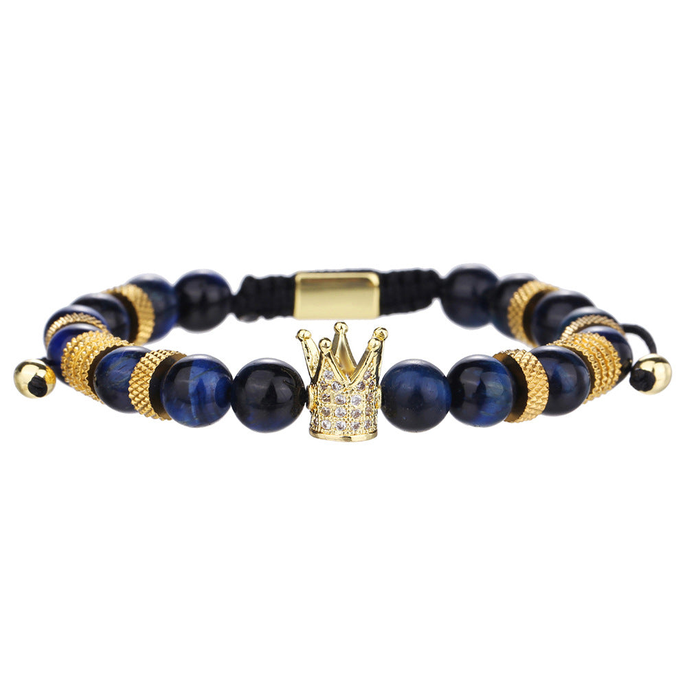 Punk Hip-hop Geometric Crown Drip Oil Titanium Steel Brass Plated Cubic Zirconia Agate Bracelet Set for Men