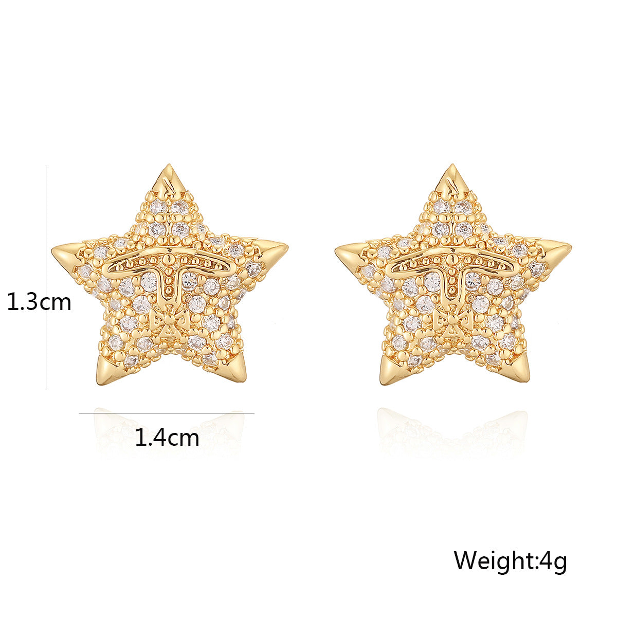 Pendientes de Cobre Minimalistas con Estrella de Cinco Puntas, Chapado en Oro de 18K e Incrustaciones de Circonita para Mujer