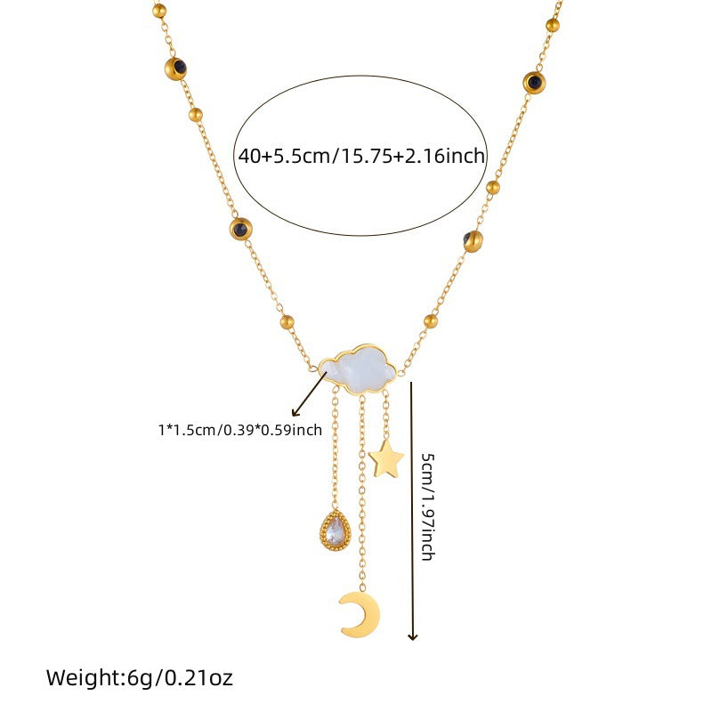 Collana da donna con ciondolo a stella, luna e nuvola placcato in acciaio inossidabile stile coreano