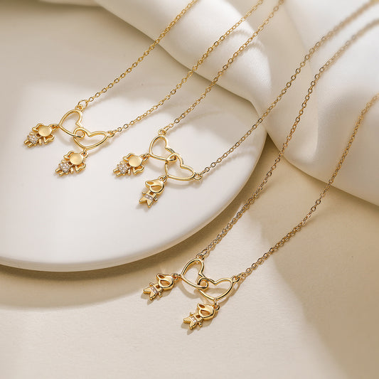 Minimalist Geometric Pendant Necklace for Women and Men, Copper Base with 18K Gold Plating and Zircon Inlay, Versatile Clavicle Chain