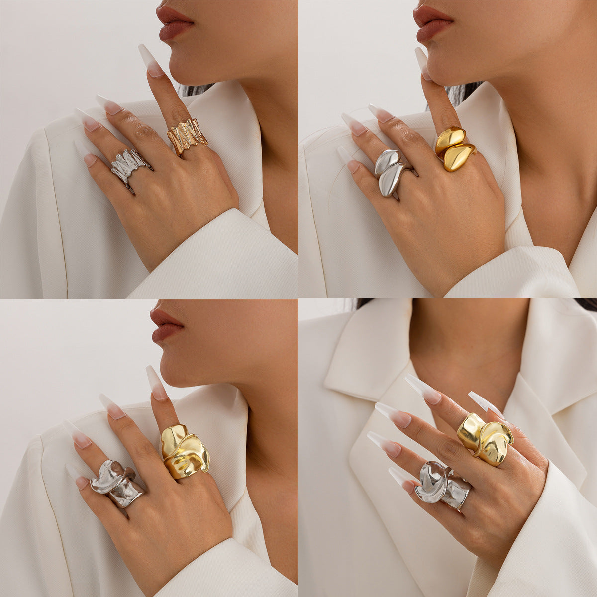 Hip-hop Geometric Teardrop Plated Alloy Ring for Women