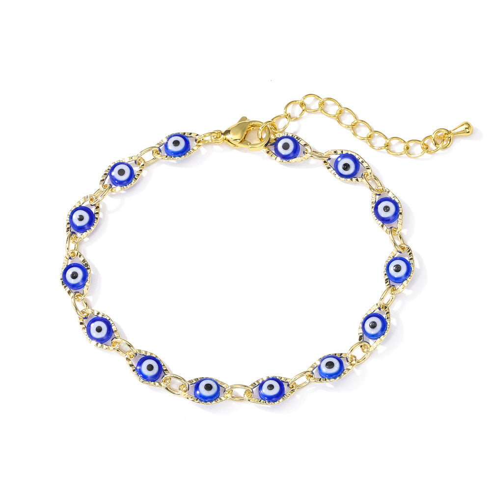 Geometric Style Evil Eye Bracelet in Copper with Gold Plating and Enamel Finish