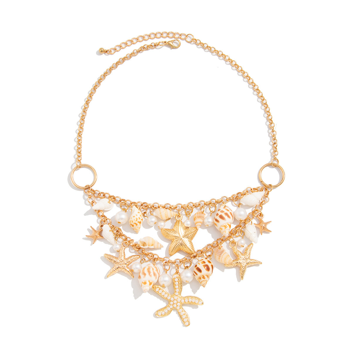Collana con ciondolo a stella e conchiglia in stile vacanza con dettaglio nappa in lega con finitura placcata per donne e uomini