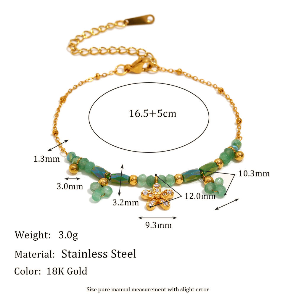 Bracciale da donna placcato in oro 18 carati in acciaio inossidabile con perline, design floreale geometrico, minimalista e alla moda