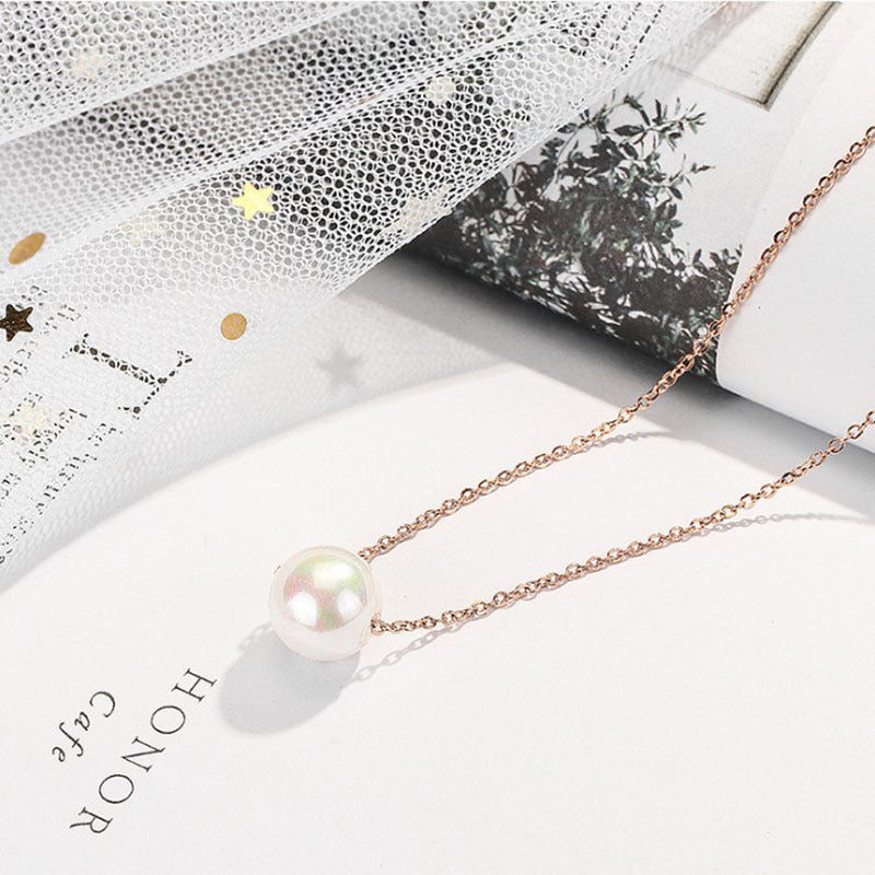 Geometric Minimalist Titanium Steel Necklace with Simulated Pearl Pendant and Plated Finish for Women